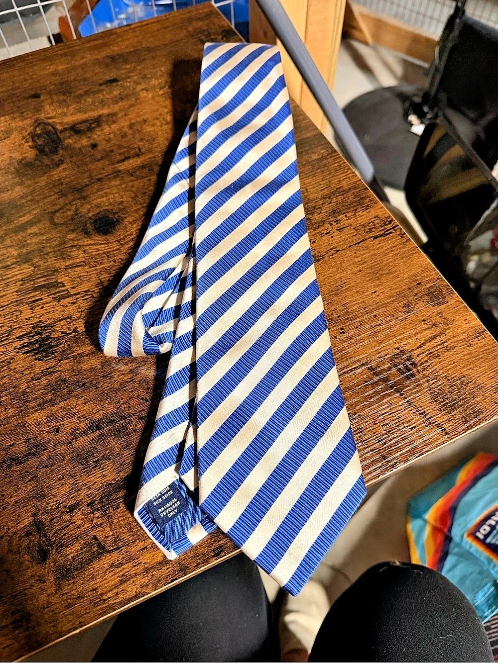 Striped Silk Tie in Blue & White Like New